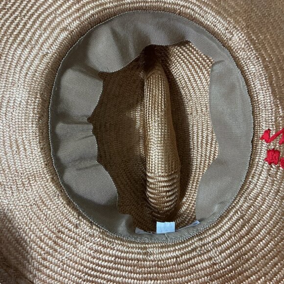 Alessandra Rivera Beige Straw Rope Trim Red Floral or Sun Embroidery Hat M main image 7